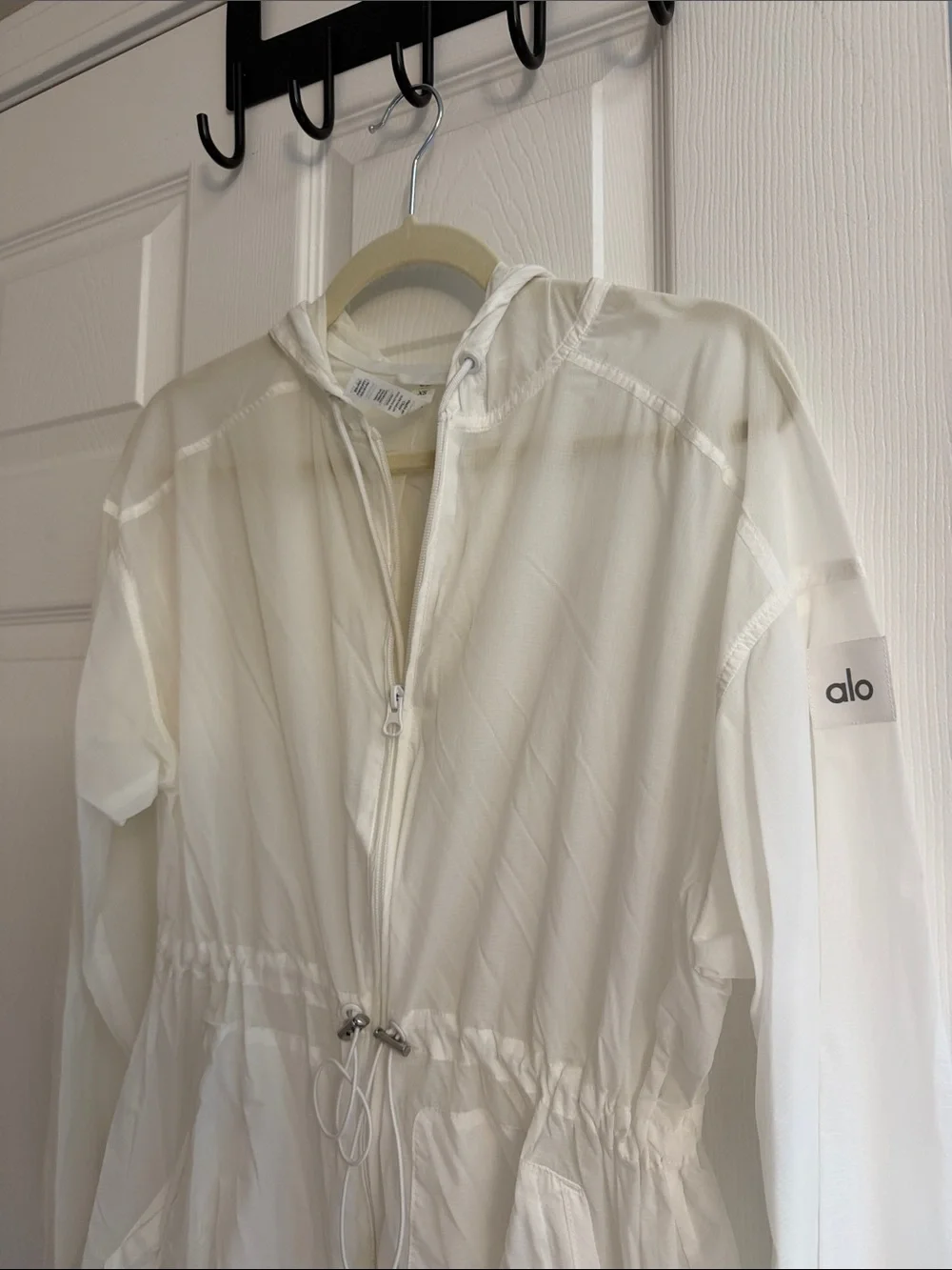 ALO Yoga White Sheer Hooded Zip-Up Jacket